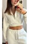 Crop Inside Fleece Three Thread Tracksuit Set - 3