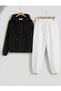 Unisex Cut Zippered Plush Tracksuit Set Oversized Mold Hooded Plush Cardigan Sweatpants Set