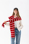 Square Striped Patchwork Scarf - Sports Knitwear Knitted Shoulder Scarf |   Unisex Boho Shawl - Red-White