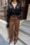 Women's Tan Premium Quality Leather Pants |   Office Kombin Mlb130 - 2