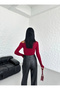 Women's Burgundy Boat Neck Blouse - 3