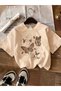 Color Matching Butterfly Printed Women's Beige Cotton T-Shirt - 2