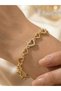 Zircon Stone Heart Detailed Steel Bracelet Gold Color Premium Design - 3