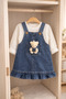 Baby Girl Denim Salopet Dress with Teddy Bear Detail, Long Sleeve Blouse Set - 3