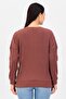Women Crew Neck Textured Long Sleeve Sweatshirt, Brown - 4