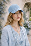 Corded Fabric Textured Velvet Hat with Pale Effect - Baby Blue
