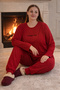 Plus Size Women's Velvet Fabric Pajama Set 13212 Red - 2
