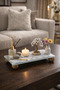Marble Patterned Glass Oil Bottle, Vinegar Bottle with Bamboo Legs, Soap Dish, Decorative Bowl Organizer Stand 24X14 cm