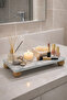 Marble Patterned Glass Oil Bottle, Vinegar Bottle with Bamboo Legs, Soap Dish, Decorative Bowl Organizer Stand 24X14 cm - 4