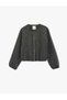 Long Sleeve Crew Neck Crop Rhinestone Embellished Bomber Jacket with Pockets
