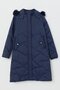Fur Hooded Sports Quilted Coat Navy Blue