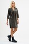 Velvet Snakeskin Patterned Pocket V-Neck 3/4 Sleeve Women's Dress - 4