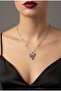 Silver Color Pink Heart Bow Model Steel Necklace