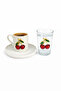 6-Person Cherry Figured Porcelain Coffee Set, 6 Cups -6 Glasses