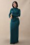 Ruched Side Brooch Emerald Green Sandy Dress