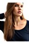Women's Navy Blue Color Long Sleeve, Deep Pool Neck Blouse, Ribbed Camisole Fabric - 4