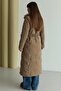 Fur Collar Detailed Zipper Patterned Quilted Long Coat S.Brown 6801 - 7