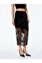Tassel Detailed Asymmetrical Cut Midi Lace Velvet Skirt - 3