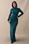 Ruched Side Brooch Emerald Green Sandy Dress - 6