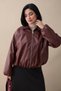 Short Leather Bomber Burgundy Jacket - 4