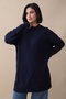Embossed Striped Pattern Navy Blue Knitwear Tunic