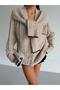 Women's Soft Textured Hair Braid Detailed Buttoned Extra Sleeve Detail Loose Fit Cardigan - 2561
