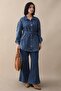 Blue Denim Suit with Belted Epaulettes