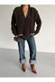 Women's Soft Textured Hair Braid Detailed Buttoned Extra Sleeve Detail Loose Fit Cardigan - 2561 - 3