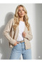 Women's V-Neck Soft Textured Italian Cut Pearl Daisy Button Pocket Detail Knitwear Cardigan 2444 - 2