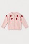 Girl's Powder Strawberry Embroidered Buttoned Knitted Cardigan