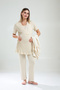 Women's Beige Double-Breasted Shawl Collar Jacquard Maternity Pajama Set with Dressing Gown 3-Piece Pajama Set - 4