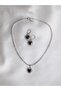 Royal Heart Choker Necklace and Earring Set - Silver Color - 2