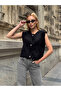 Women's Pocket Detail Buttoned Black Vest - 7