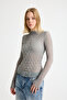 Women's Sheer Tulle Blouse – High Neck Long Sleeve Transparent Top - 5