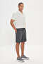 Anthracite Melange Standard Fit Regular Cut Cotton Stretch Knitted Shorts - 2