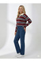 Women's Striped Buttoned Polo Neck Women's Knitwear Oversized Kalıp Loung Model Sweater 2323 - 2