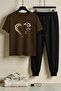 Unisex Leopard Butterfly Heart Design Printed T-Shirt - 2-Piece Tracksuit Set