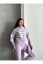 Women's Hooded Striped Sweatshirt Flared Leggings Two-Piece Set - 3