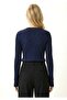 Women's Corded Fabric Knitwear Sweater Navy Blue - 5
