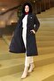 Zippered Waist Lace-Up Quilted Coat Navy Blue 19283 - 3