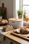 Metal Bread Box and Bread Bin with Bamboo Lid - Lid with Cutting Board Feature (34X19X16 cm)