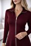 Women's Long Sleeve Collared Double Zip Detail A-Line Midi Modal Dress - 2