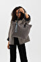 Women's Smoked Zippered Fabric Handle Shoulder Bag