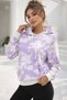 Women's Lilac White Cotton Tie-Dye Pattern Kangaroo Pocket Hooded Oversized Sweatshirt - 5