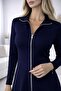 Women's Long Sleeve Collared Double Zip Detail A-Line Midi Modal Dress - 2