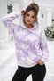 Women's Lilac White Cotton Tie-Dye Pattern Kangaroo Pocket Hooded Oversized Sweatshirt