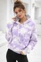 Women's Lilac White Cotton Tie-Dye Pattern Kangaroo Pocket Hooded Oversized Sweatshirt - 2