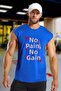 Men's Muscularity Printed Blue Oversize Crew Neck Cotton Sleeveless T-Shirt/Undershirt
