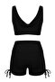 Siyah Tünelli Bralette Kaplı Bağlama Detaylı Şort Bikini Takımı TBESS26BT00007 - 6