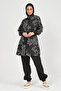 Women's Embroidery Patterned Full Covered Hijab Swimsuit 24235 Black